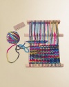 Real wooden weaving loom with thick chunky yarn to make big stylish projects. Includes loom, 150 yards of yarn, accessories, weaving needle, stitching needle, loom comb, accessories and instructions.15.75 X 11.25 loomRecommended for ages 7 and upImported
