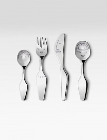 Make mealtime a family affair with this whimsical stainless steel set created by international designer Alfredo Haberli.Mirror finish stainless steel4 pieces in setDishwasher safeImported