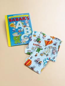 Put on his adorable matching pajamas and get set to join Babar and the residents of Celesteville as they present the letters of the alphabet.CrewneckLong sleevesPullover styleElastic waistbandCottonMachine washMade in USAHardcover book is included, 32 pages