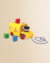 Made entirely from recycled materials, this fun set to pull and play with contains shapes that will fit into the bus when sorted correctly. Pull the sign on the bus and pieces slide out Includes blocks, pull and a friendly conductor About 5W X 5¼H X 8½D Imported Recommended for ages 19 months and up