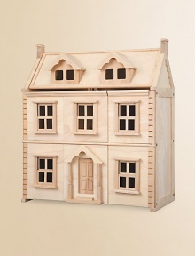 Made entirely of recycled rubberwood, this classic dollhouse will allow their imagination to run wild as their favorite dolls play house in this beautiful setting.For ages 3 and upAssembly requiredAbout 25W X 12.5H X 28.5D Clean with a damp clothImported