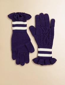 A mix of stitches and bold stripes gives preppy charm to an essential pair of gloves in warm and breathable cotton.Ribbed cuffs with ruffled trimCottonMachine washImported