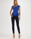 Sleek and fitted with a flirty peplum and exposed back zipper.Round neckCap sleevesSet-in waistAbout 21 from shoulder to hemRayonDry cleanImportedModel shown is 5'10½ (179cm) wearing US size Small.