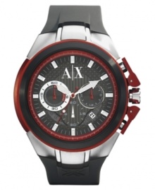 Hit the streets with precision with AX Armani Exchange. This durable sports watch features bold reds and classic chronograph tech. Hit the streets with precision with AX Armani Exchange. This durable sports watch features bold reds and classic chronograph tech.