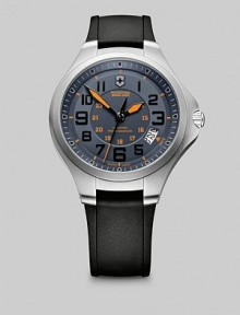 Superior craftsmanship and style unite in one sporty timepiece, designed with a rotating date display and sporty rubber strap. Round bezel Quartz movement Water resistant to 3 ATM Date function at 4 o'clock Second hand Stainless steel case: 44mm (1.73) Rubber strap: 22mm (0.75) Imported Superior craftsmanship and style unite in one sporty timepiece, designed with a rotating date display and sporty rubber strap. Round bezel Quartz movement Water resistant to 3 ATM Date function at 4 o'clock Second hand Stainless steel case: 44mm (1.73) Rubber strap: 22mm (0.75) Imported