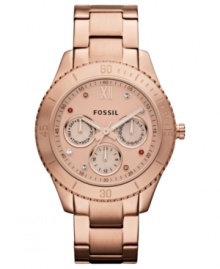 Wear some warmth this season with this rosy Stella collection watch, by Fossil. Wear some warmth this season with this rosy Stella collection watch, by Fossil.