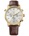 A versatile timepiece in rich leather and golden hues from Tommy Hilfiger.