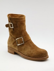 Buckle straps add edge to this timeless tough-chic design of supple suede.Flat Shaft, 7½ Buckle straps Leather lining Padded insole Lug sole Made in Italy Buckle straps add edge to this timeless tough-chic design of supple suede.Flat Shaft, 7½ Buckle straps Leather lining Padded insole Lug sole Made in Italy