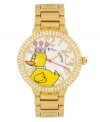 You would be a quack to look past this delightful timepiece from Betsey Johnson. Crafted of gold tone mixed metal bracelet and round case. Bezel embellished with crystal accents. White dial features duck with four crystal accents, gold tone applied numerals, luminous hour and minute hands, signature fuchsia second hand and logo. Quartz movement. Water resistant to 30 meters. Two-year limited warranty.