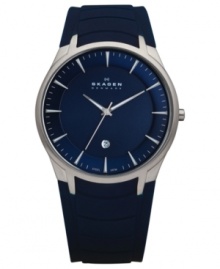 Masculine color and durable silicone create a rugged watch for today's man, by Skagen Denmark. Masculine color and durable silicone create a rugged watch for today's man, by Skagen Denmark.