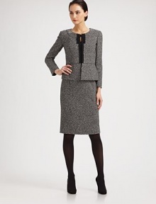This lightweight tweed jacket features a ladylike neckline and grosgrain accent trim.Jewel necklineZip front closureGrosgrain trimAbout 21 from shoulder to hem87% wool/12% polyamide/1% elastaneDry cleanMade in ItalyModel shown is 5'10½ (179cm) wearing US size 4. This lightweight tweed jacket features a ladylike neckline and grosgrain accent trim.Jewel necklineZip front closureGrosgrain trimAbout 21 from shoulder to hem87% wool/12% polyamide/1% elastaneDry cleanMade in ItalyModel shown is 5'10½ (179cm) wearing US size 4.