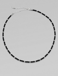 A single strand of black onyx beads and sterling silver stations makes a modern statement.Sterling silverOnyxAbout 19½ long with 4½ extenderLobster claspImported