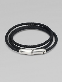 Braided leather wraps the wrist three times and is held by a sterling silver magnetic bamboo clasp.SilverLeatherAbout 24 longImported Braided leather wraps the wrist three times and is held by a sterling silver magnetic bamboo clasp.SilverLeatherAbout 24 longImported