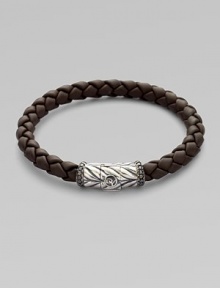 A handsomely updated look in easy-wearing woven rubber, finished with a chevron sterling silver clasp trimmed in black diamonds. From the Waves Collection Rubber Sterling silver Black diamonds About 8½ long Imported A handsomely updated look in easy-wearing woven rubber, finished with a chevron sterling silver clasp trimmed in black diamonds. From the Waves Collection Rubber Sterling silver Black diamonds About 8½ long Imported