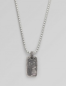 Polished sterling silver chain with pavé black diamond dog tag. Necklace, about 22 long Pendant, about 1½ X ¾ 3.06 tcw Signature initials on tag Lobster clasp Imported Polished sterling silver chain with pavé black diamond dog tag. Necklace, about 22 long Pendant, about 1½ X ¾ 3.06 tcw Signature initials on tag Lobster clasp Imported