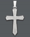 Symbolic style. Express your faith in this unique men's cross pendant. Crafted from stainless steel and encrusted with round-cut diamonds (1 ct. t.w.). Approximate length: 22 inches. Approximate drop: 1-1/2 inches.
