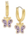 Just wing it! Lily Nily's children's drop hoop earrings feature a purple and black polka-dot enamel butterfly. Set in 18k gold over sterling silver. Item comes packaged in a signature Lily Nily Gift Box. Approximate drop: 3/4 inch. Approximate width: 3/8 inch.