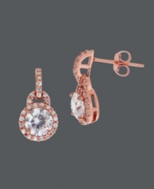 Infuse your look with caramel-kissed shine and a hint of sparkle. B. Brilliant earrings feature a chic, 14k rose gold over sterling silver setting that shines with the addition of round-cut cubic zirconias (2-1/3 ct. t.w.). Approximate drop: 5/8 inch. Infuse your look with caramel-kissed shine and a hint of sparkle. B. Brilliant earrings feature a chic, 14k rose gold over sterling silver setting that shines with the addition of round-cut cubic zirconias (2-1/3 ct. t.w.). Approximate drop: 5/8 inch.