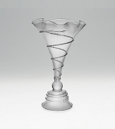 A delicately-crafted spiral design coils around this elegant glass vase from base to rim. Mouth blown 10H; holds 16oz Not recommended for dishwasher or microwave Made in Czech Republic