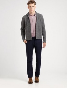What at first appears to be a traditional tailored trouser is accented with a contrast back panel for an unexpected look that exudes masculine cool, rendered in a rich wool blend for long-lasting wear and comfortability.Elastic drawstring waistSide slash, back welt pocketsInseam, about 3270% wool/27% polyester/3% other fabricsDry cleanImported What at first appears to be a traditional tailored trouser is accented with a contrast back panel for an unexpected look that exudes masculine cool, rendered in a rich wool blend for long-lasting wear and comfortability.Elastic drawstring waistSide slash, back welt pocketsInseam, about 3270% wool/27% polyester/3% other fabricsDry cleanImported