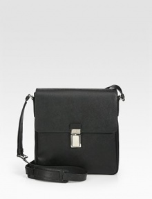 Textured saffiano leather with interior zip pockets defines this elegant travel accessory.Flap, buckle closureAdjustable shoulder strap10W x 10¼HMade in Italy Textured saffiano leather with interior zip pockets defines this elegant travel accessory.Flap, buckle closureAdjustable shoulder strap10W x 10¼HMade in Italy