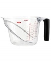 Large and in charge! Doubling as a batter bowl, this dishwasher- and microwave-safe measuring cup features a patented angled design that makes it easy to mix and stir within the cup. A rounded bottom guarantees stability during prep and non-slip, soft handles provide a confident grip for pouring.