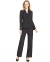Braided trim and delicately pleated lapels add subtle yet appealing detail to Le Suit's refined pantsuit.