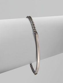 A chic, curved bar on a narrow link chain accented with a logo charm for a sleek design. Ruthenium-plated brassLength, about 7Lobster clasp closureMade in Italy A chic, curved bar on a narrow link chain accented with a logo charm for a sleek design. Ruthenium-plated brassLength, about 7Lobster clasp closureMade in Italy