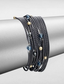 From the Chain Collection. A fluid design with multiple rows of blackened sterling silver box chains accented with 18k gold, hematite and blue topaz stations. Blackened sterling silver18k gold, hematite and blue topaz beadsLength, about 7.25Bar clasp closureImported From the Chain Collection. A fluid design with multiple rows of blackened sterling silver box chains accented with 18k gold, hematite and blue topaz stations. Blackened sterling silver18k gold, hematite and blue topaz beadsLength, about 7.25Bar clasp closureImported