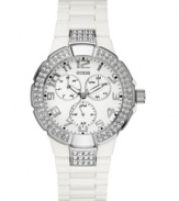A fresh bolt of bling for every hour of the day adorns this chic watch from GUESS.