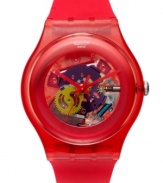 Swatch brings the retro cool with this colorful Red Lacquered collection watch.