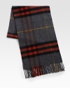 Iconic plaid design enhances this luxurious winter staple.Fringed endsCashmere12W x 66HImported