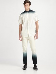 Simple, straight-leg pants intrigue with ombre coloring that starts below the knees and fades to black at the hem. Smooth tab waistband with hidden hook closeBelt loopsZip flyAngled front pocketsBack welt pockets, one with buttonInseam, about 26½CottonDry cleanImported Simple, straight-leg pants intrigue with ombre coloring that starts below the knees and fades to black at the hem. Smooth tab waistband with hidden hook closeBelt loopsZip flyAngled front pocketsBack welt pockets, one with buttonInseam, about 26½CottonDry cleanImported
