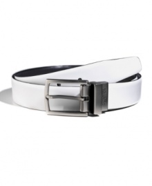 Don't over-think your morning rotation, this smooth reversible belt from Kenneth Cole quickly complements any look for the office. Don't over-think your morning rotation, this smooth reversible belt from Kenneth Cole quickly complements any look for the office.