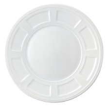 Architectural, white Limoges china with subtle relief patterns. Inspired by the coffered ceilings of Renaissance castles, its geometric motif emphasizes the sense of depth and quality of the material. Architectural, white Limoges china with subtle relief patterns. Inspired by the coffered ceilings of Renaissance castles, its geometric motif emphasizes the sense of depth and quality of the material.