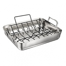 How does this Calphalon roaster with rack ensure superb results? It's made of tri-ply aluminum, the ideal material for consistent heat conduction. Low sides allow the air to circulate freely around your roast and moisture to evaporate quickly. It stays level, even after years of high heat exposure. If you've never tried slow-roasted foods, now's the time to take the time. Comes with v-shaped roasting rack. Stay-cool handles on rack and roaster. How does this Calphalon roaster with rack ensure superb results? It's made of tri-ply aluminum, the ideal material for consistent heat conduction. Low sides allow the air to circulate freely around your roast and moisture to evaporate quickly. It stays level, even after years of high heat exposure. If you've never tried slow-roasted foods, now's the time to take the time. Comes with v-shaped roasting rack. Stay-cool handles on rack and roaster.