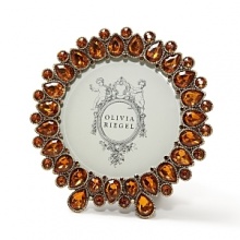 Olivia Riegel 4 1/2 round orange frame. Exquisitely hand-crafted with dazzling display of faux topaz stones, recalling the court of England's Elizabeth I. Olivia Riegel 4 1/2 round orange frame. Exquisitely hand-crafted with dazzling display of faux topaz stones, recalling the court of England's Elizabeth I.