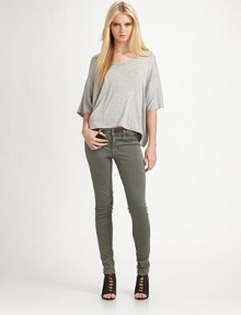 Soft cotton knit in a chic swing silhouette.Bootneck Dropped shoulders Asymmetric front seam Three-quarter sleeves Pullover style Cotton; machine wash Imported Soft cotton knit in a chic swing silhouette.Bootneck Dropped shoulders Asymmetric front seam Three-quarter sleeves Pullover style Cotton; machine wash Imported