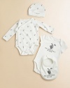 A precious newborn gift set crafted in plush cotton with long and short-sleeved bodysuits, hat and bib with snap closure, adorned with the brave knight logo.CrewneckLong and short sleevesPullover styleBottom snapsCottonMachine washImported Please note: Number of snaps may vary depending on size ordered. 