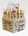 Fun and learning make perfect partners in this beautifully crafted, multi-faceted activity center with things to do on every side, from turning gears to alphabet blocks to mazes to an abacus to the beaded wire rollercoaster on the top.Six sides, each with a different activityTop wire-and-bead mazesRoom for more than one child to play at a timeSturdy, safe and colorful23W X 23D X 23HWoodMade in USA