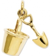 It's time to make a sand castle! This adorable charm features a sand pail and shovel crafted from 14k gold. Chain not included. Approximate length: 6/10 inch. Approximate width: 6/10 inch.