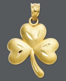 Be prepared to celebrate St. Patty's Day in style. This adorable shamrock charm glows in 14k gold. Chain not included. Approximate drop length: 1 inch. Approximate drop width: 5/8 inch.