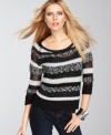 INC's petite open-knit sweater can easily go day-to-night thanks to a smattering of sequins in a few of its stripes.