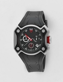 Sporty chronograph look goes anywhere in style thanks to an easy rubber band and lasting, stainless steel construction. Water resistant to 10 ATM Round face Date display 44mm Second hand Made in Switzerland Sporty chronograph look goes anywhere in style thanks to an easy rubber band and lasting, stainless steel construction. Water resistant to 10 ATM Round face Date display 44mm Second hand Made in Switzerland