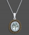 Opulent and eye-catching, this fine necklace is crafted of baby blue oval-cut aquamarine (1-2/5 ct. t.w.) and round-cut chocolate diamonds (1/2 ct. t.w.) and diamond accents on 14k white gold. Approximate length: 18 inches; approximate drop: 1 inch.