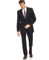 Dark and dynamic. This sleek DKNY suit is a go-to look for your tailored wardrobe.