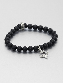 A delicate fleur de lis of sterling silver and a signature logo charm accents a simple, yet masculine strand of black onyx beads.Sterling silverBlack onyxWidth, about 8mmDiameter, about 3Made in USA