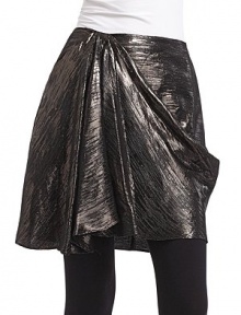 THE LOOKSoftly draped at off-center frontSide slash pocketsSide zipper with hook-and-eyeTHE FITAbout 16 longTHE MATERIAL48% acetate/42% viscose/10% metallicCARE & ORIGINDry cleanMade in USA of imported fabric THE LOOKSoftly draped at off-center frontSide slash pocketsSide zipper with hook-and-eyeTHE FITAbout 16 longTHE MATERIAL48% acetate/42% viscose/10% metallicCARE & ORIGINDry cleanMade in USA of imported fabric