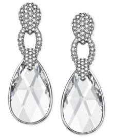 Make an elegant statement with the Selma pair of drop earrings from Swarovski. Crafted from rhodium-plated mixed metal, crystal pave accents bring luster to any affair. Approximate drop: 2-1/5 inches. Make an elegant statement with the Selma pair of drop earrings from Swarovski. Crafted from rhodium-plated mixed metal, crystal pave accents bring luster to any affair. Approximate drop: 2-1/5 inches.