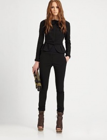 Fluid jersey, tailored in a sleek, flat-front silhouette.Self waistbandZip fly with hook-and-eye closureSkinny legBack button welt pocketsFully linedInseam, about 3878% viscose/16% polyamide/6% elastaneDry cleanMade in Italy of imported fabricModel shown is 5'10 (177cm) wearing US size 4. Fluid jersey, tailored in a sleek, flat-front silhouette.Self waistbandZip fly with hook-and-eye closureSkinny legBack button welt pocketsFully linedInseam, about 3878% viscose/16% polyamide/6% elastaneDry cleanMade in Italy of imported fabricModel shown is 5'10 (177cm) wearing US size 4.